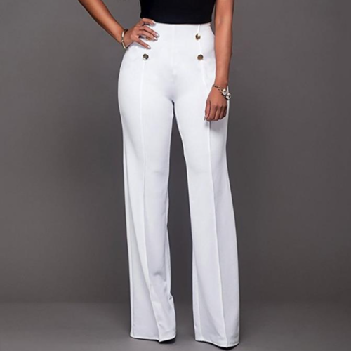 Women Solid Color Wide Leg Pants High Waist Flared Trousers Sliming