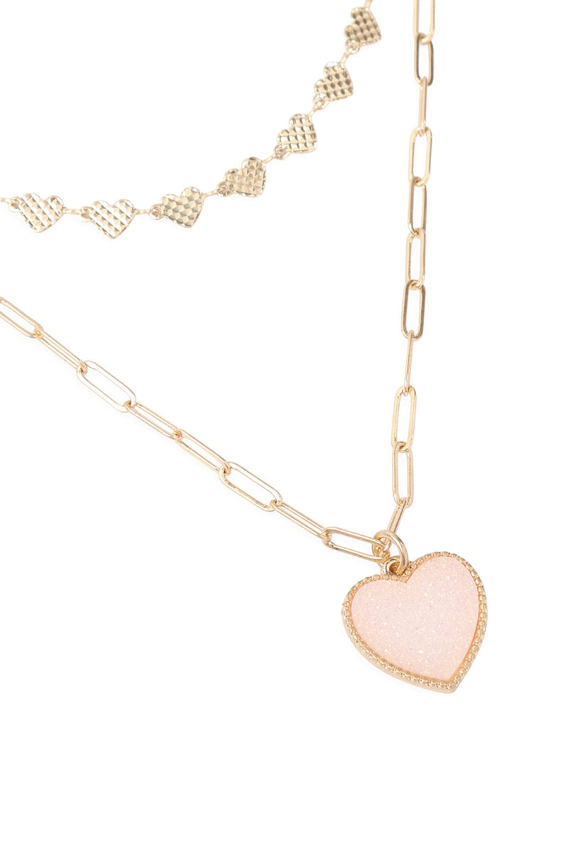 Two Layered Druzy Heart Necklace