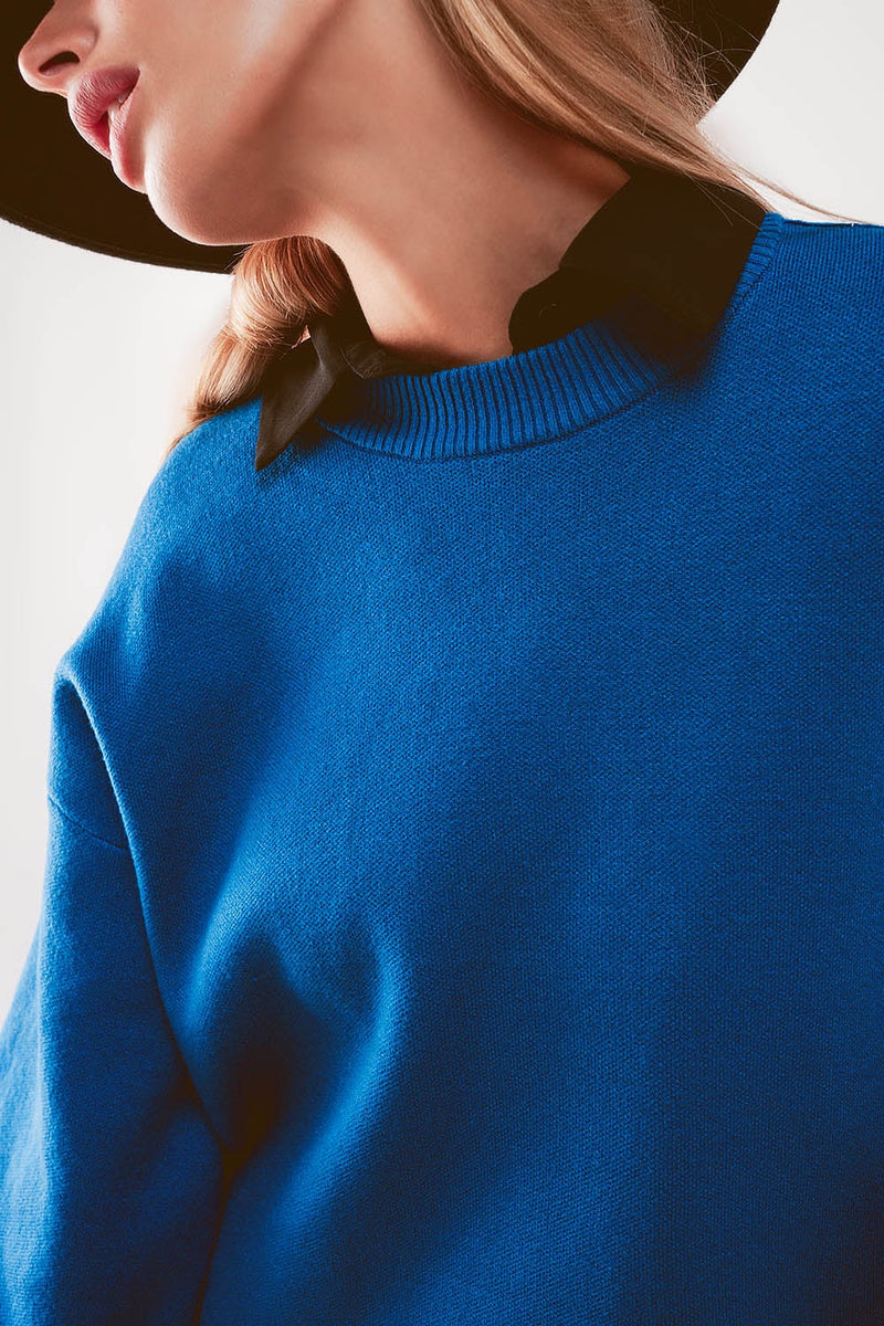 Balloon Sleeve Knitted Jumper in Blue