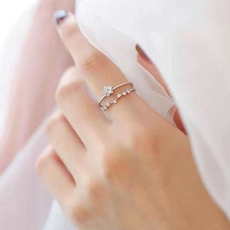 Sterling Silver Star Ring Adjustable Layered Ring