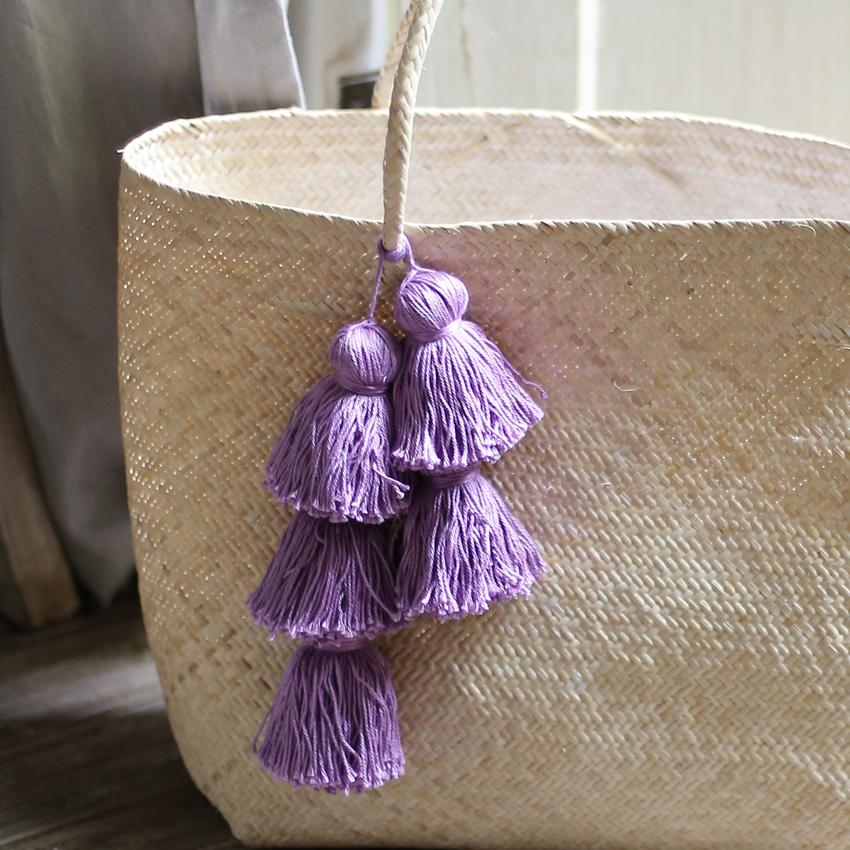 Borneo Sani Straw Tote Bag with Purple Tassels