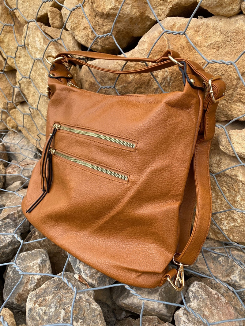 Quilted Light Brown Backpack/Shoulder Bag from Spain