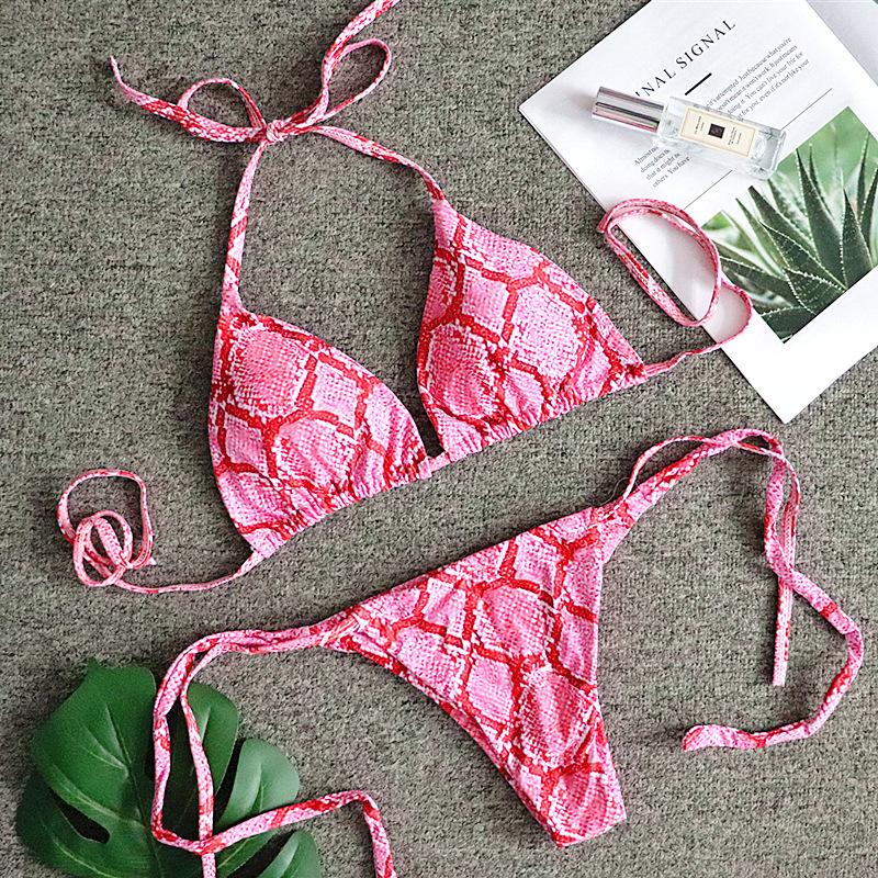 Red Serpentine Print Bikini set Bandage Swimsuit