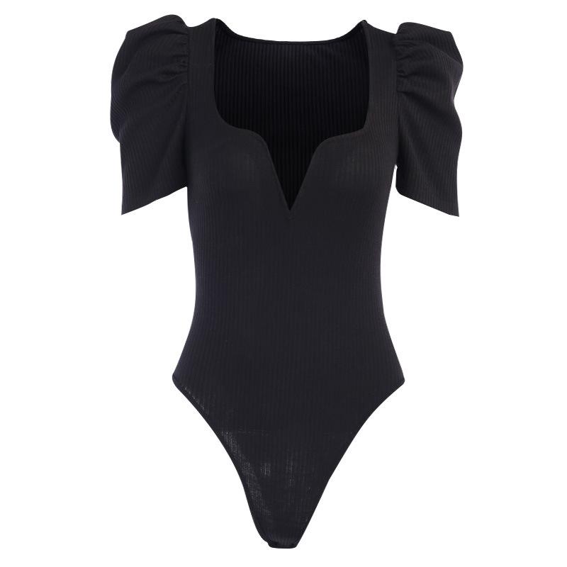 V Neck Short Sleeve Bodysuit Jumpsuit Tops