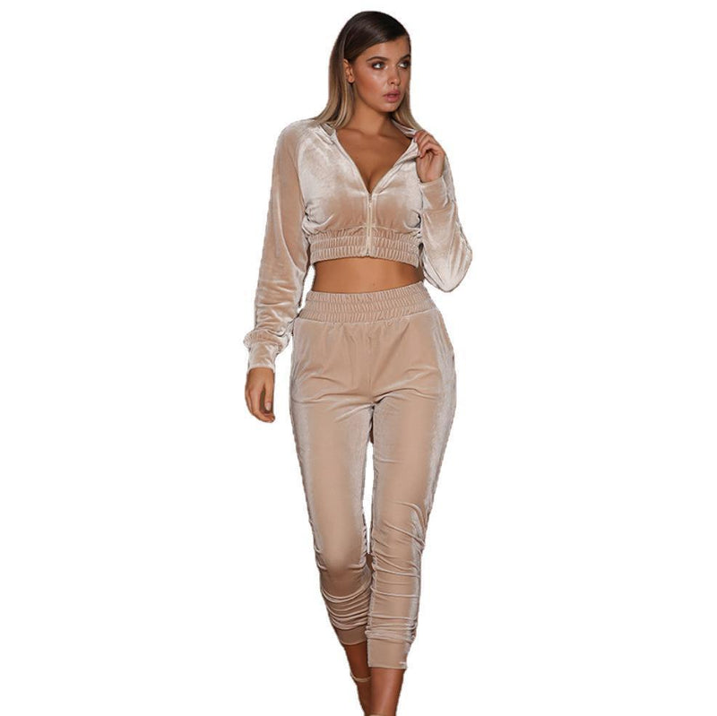 Slimming Velvet Sports loungewear Suit with a Hoodie and Zipper