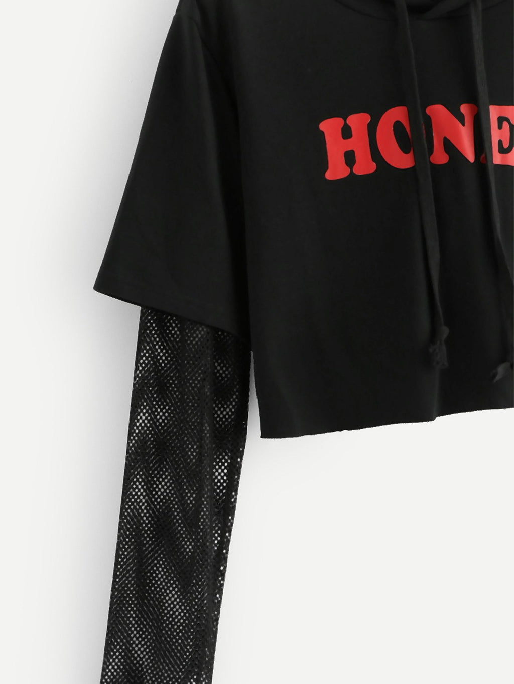 Mesh Panel Sleeve Crop Hoodie
