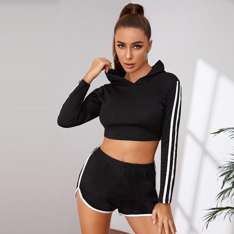 Side Striped Crop Hoodie & Dolphin Shorts