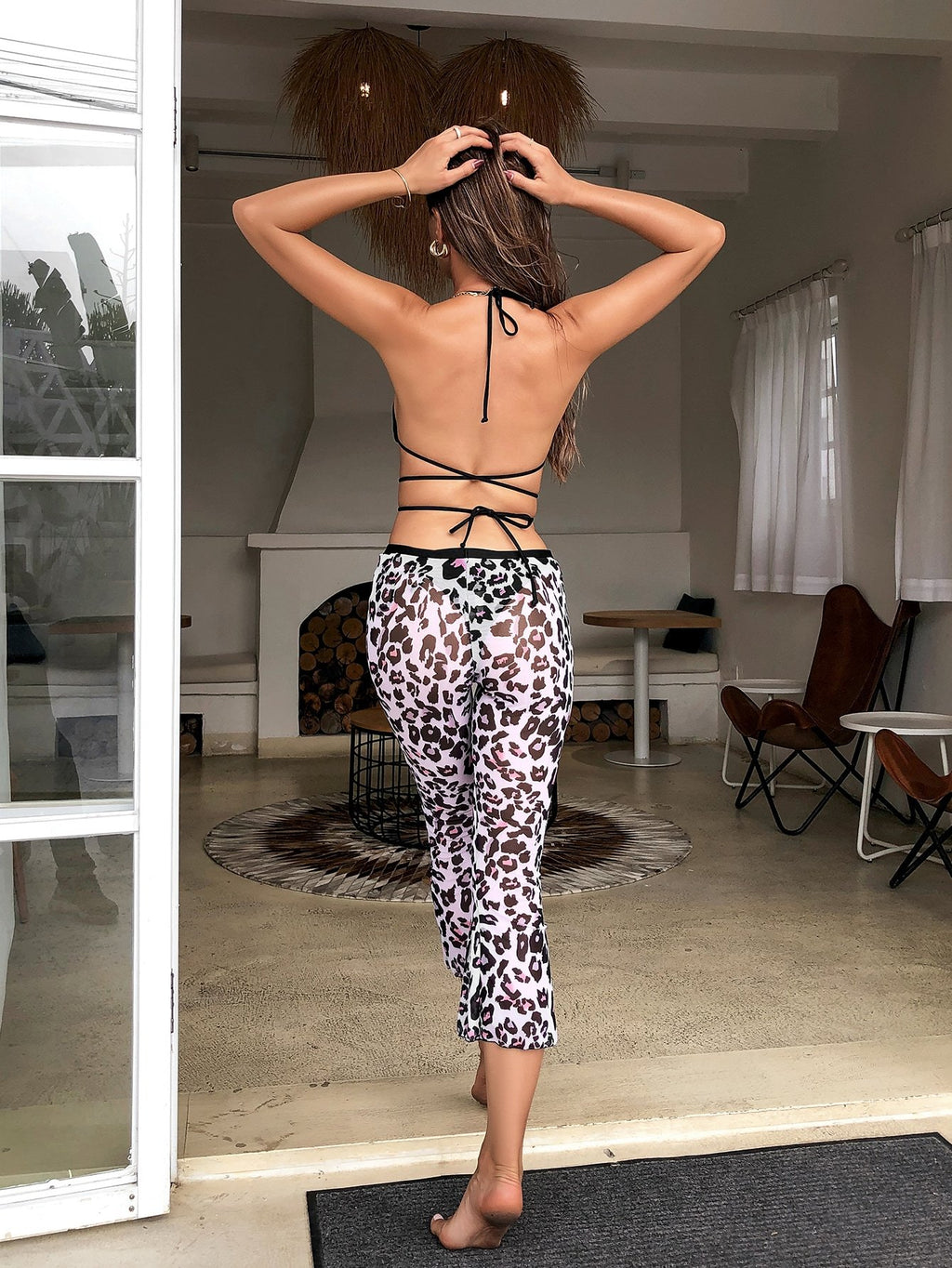 Micro Triangle Bikini Swimsuit & Leopard Cover Up Pants