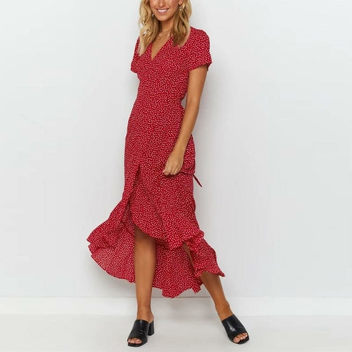 Red Vintage Printed Long Dress