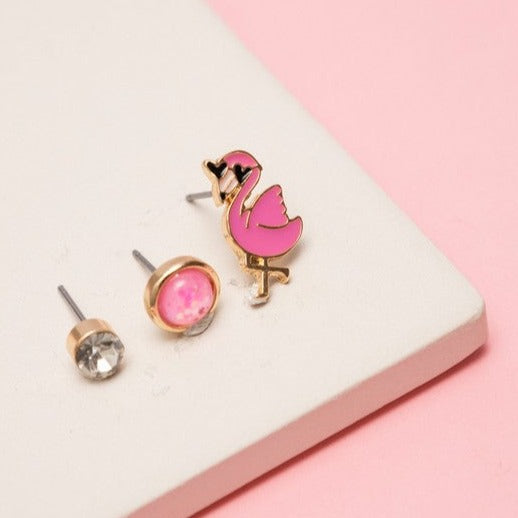 3 Pairs - Flamingo Stud Earring Set