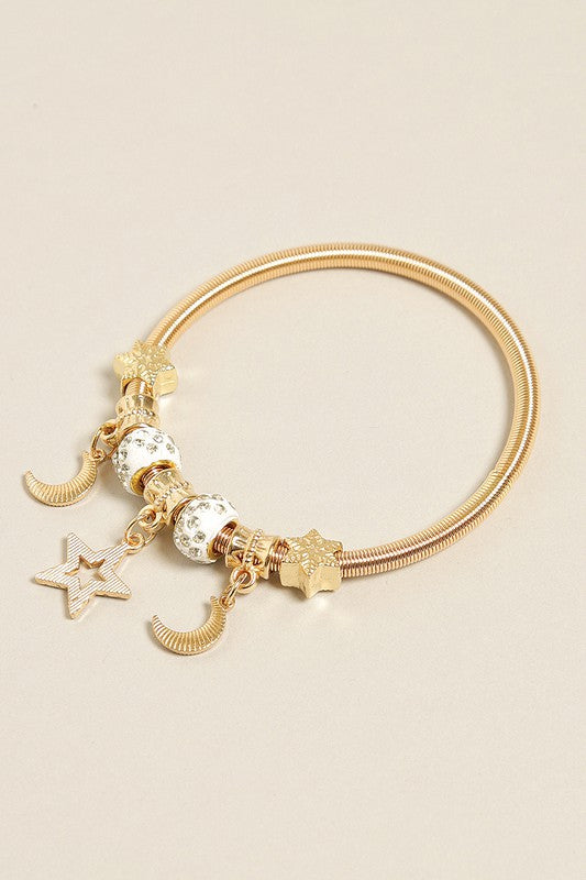 Stretch Spring Metal Bracelet with Moon Charms