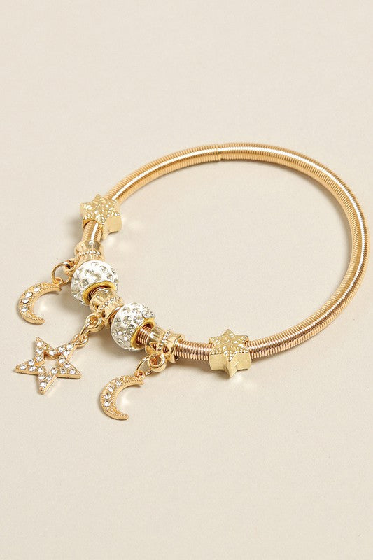 Stretch Spring Metal Bracelet with Moon Charms