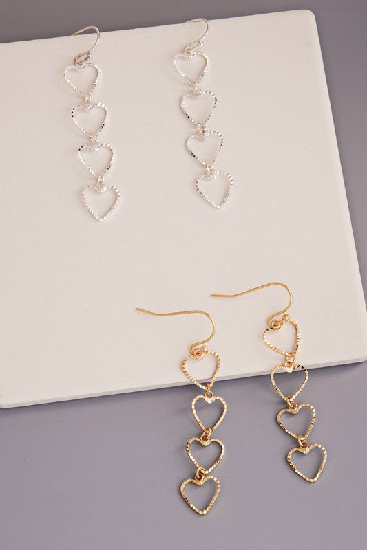 Linked Hearts Brass Dangle Earrings