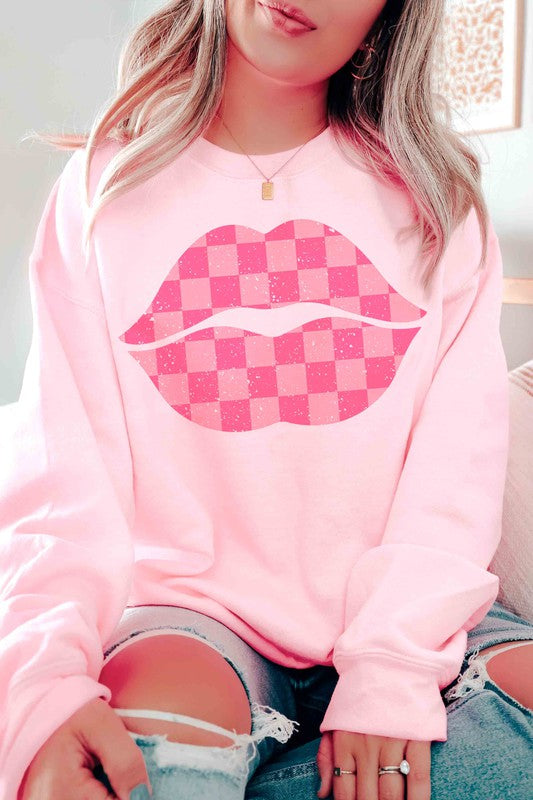 PLUS SIZE CHECKERED VALENTINE KISS SWEATSHIRT