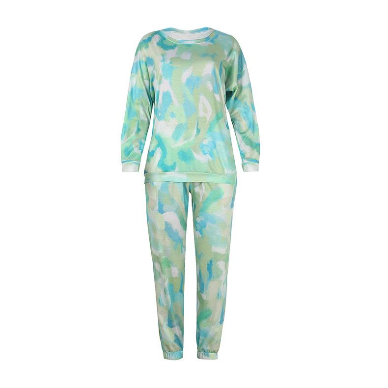 Green Tie Dye Long Sleeve Top And Pants Tracksuit