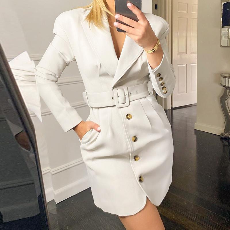 White Tailored Office Dress Straight Suit Dress
