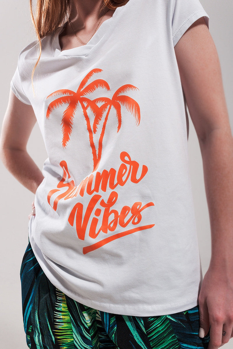 Summer Vibes Print T Shirt in White
