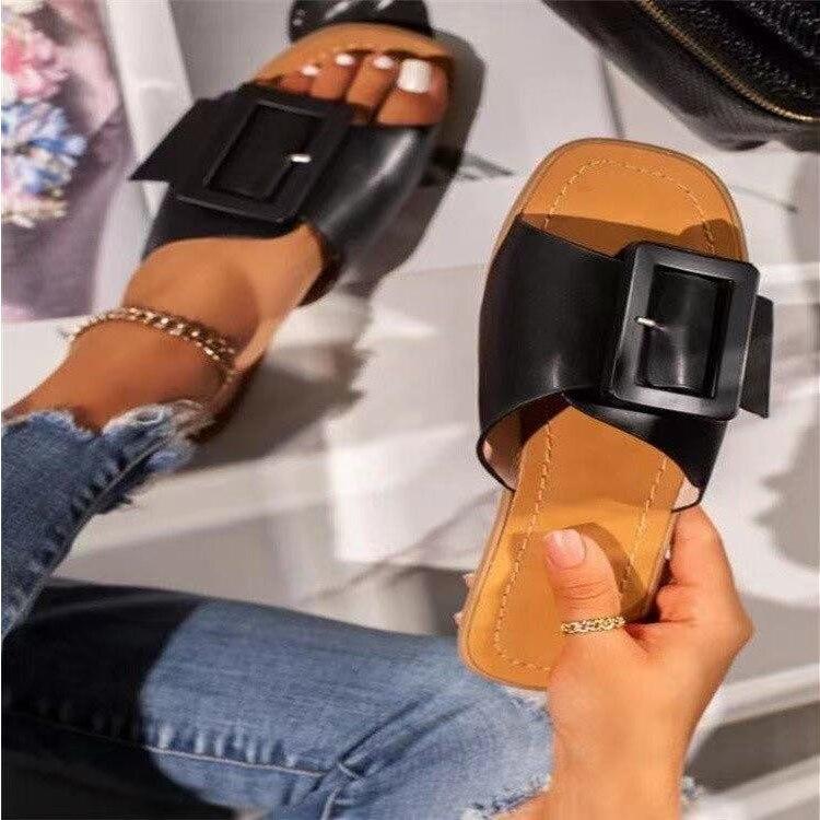 Solid Color PU Thin Belt Open Toe Sandals
