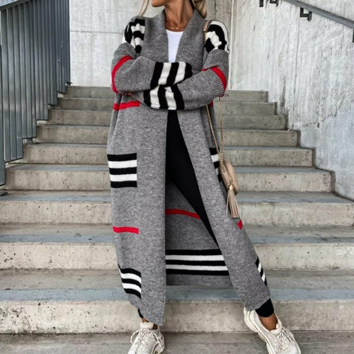Knitted Cardigan Striped Patchwork Loose Long Outerwear
