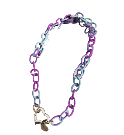 Colorful rubber chain with silver heart clasp in 5 Colors.