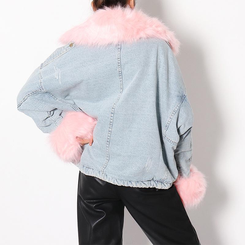 New Parka Loose Denim Oversized Fur Collar Fleece padded Jacket