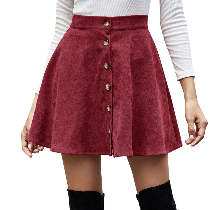 Button Closure A-Line High Waisted Flared Mini Short Skirt
