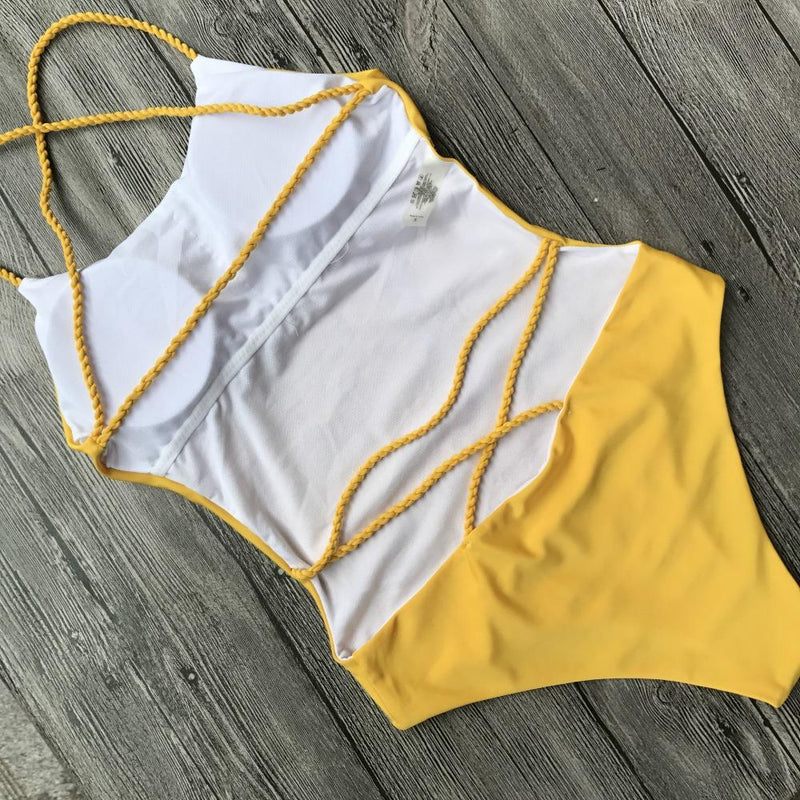 Backless bikini yellow Multi Rope swimwear Brazilian One Piece