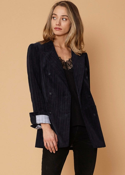 Corduroy Double Breasted Blazer in Midnight