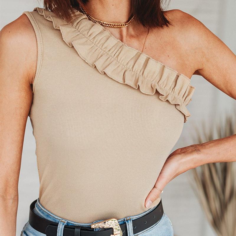 Simplee Sexy sleeveless one-shoulder ruffled bodysuit Slim knitted romper shorts female Streetwear autumn winter body tops 2020