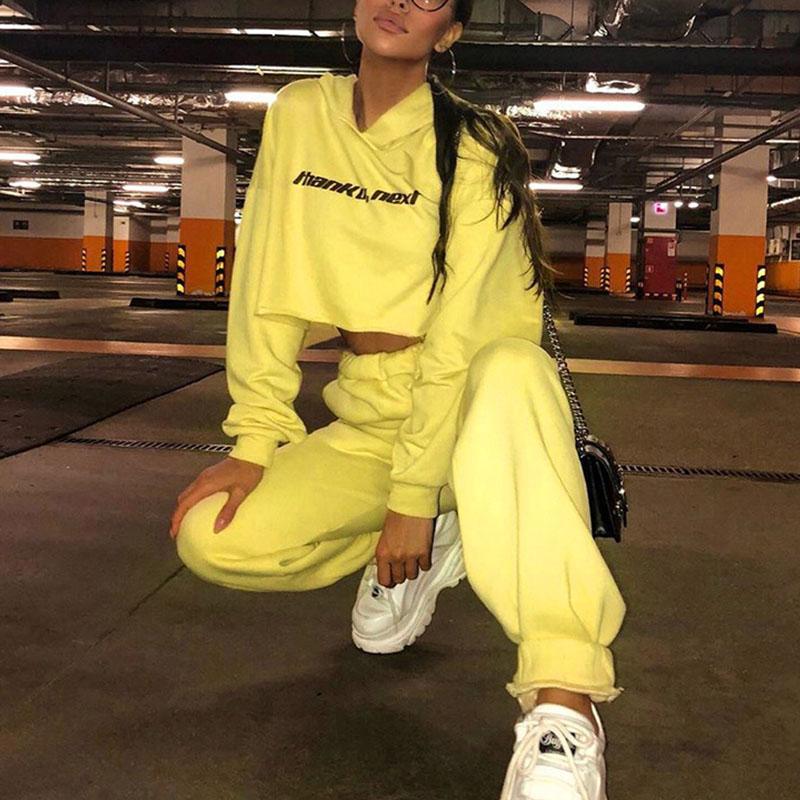 Casual Yellow letter printing hooded jumpsuit