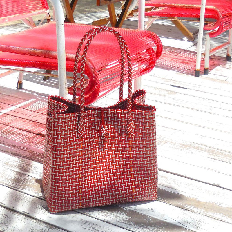 Toko Recycled Woven Tote Bag, in Red & White