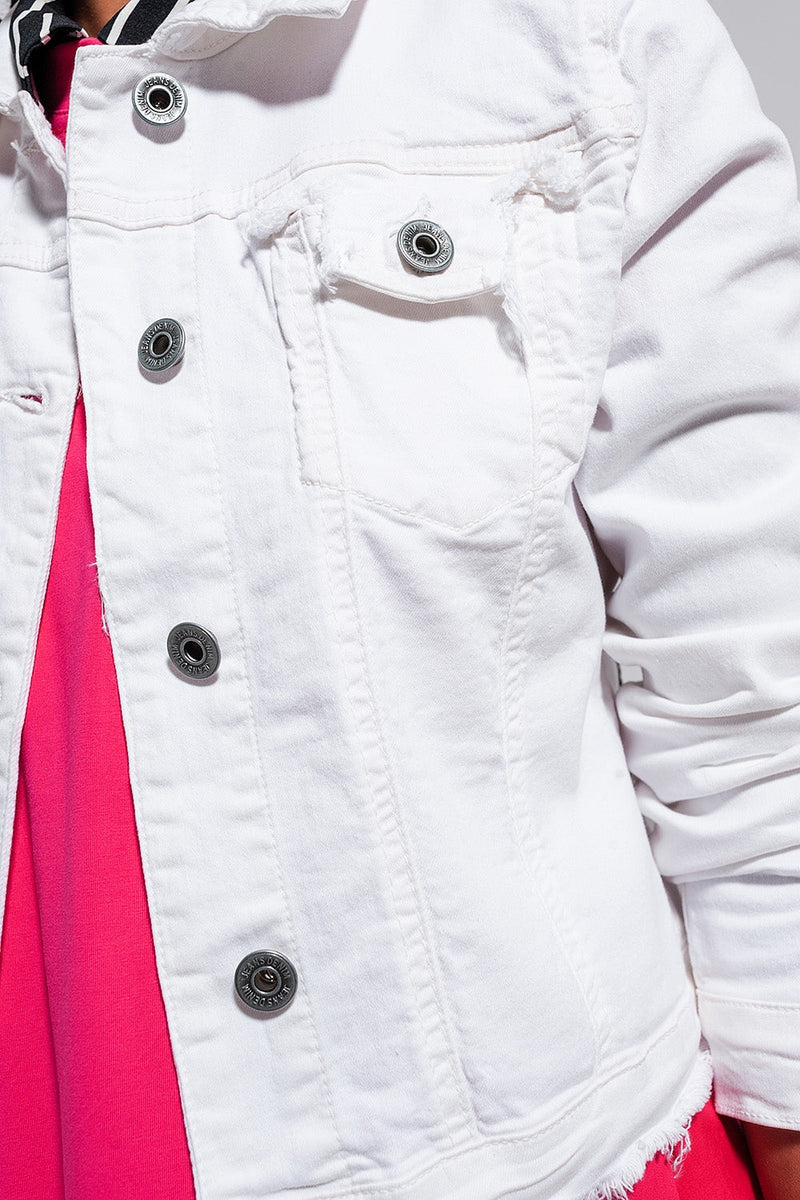 Raw Edge Denim Jacket in Colour White