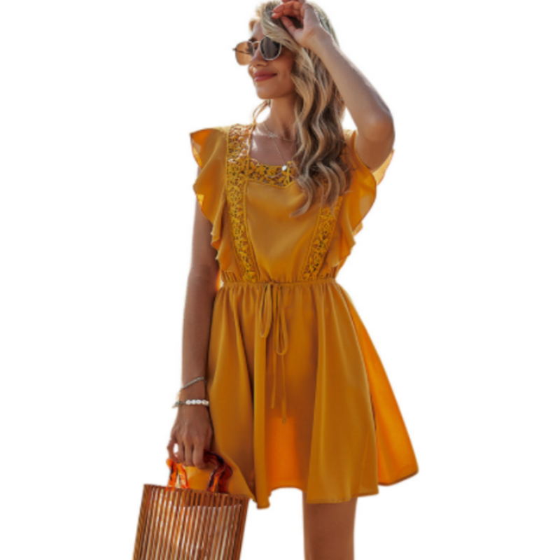 Orange Mini Dress with Ruffle Sleeves