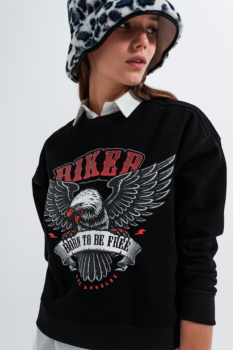 Sweatshirt in Black With Biker Print