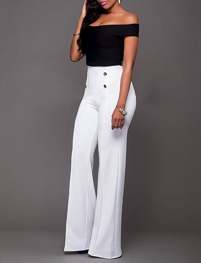 Women Solid Color Wide Leg Pants High Waist Flared Trousers Sliming