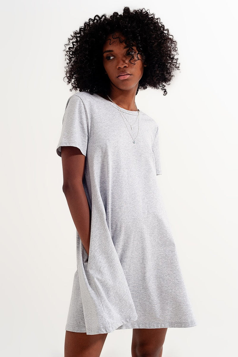 Swing T Shirt Dress With Concealed Pockets in Grey