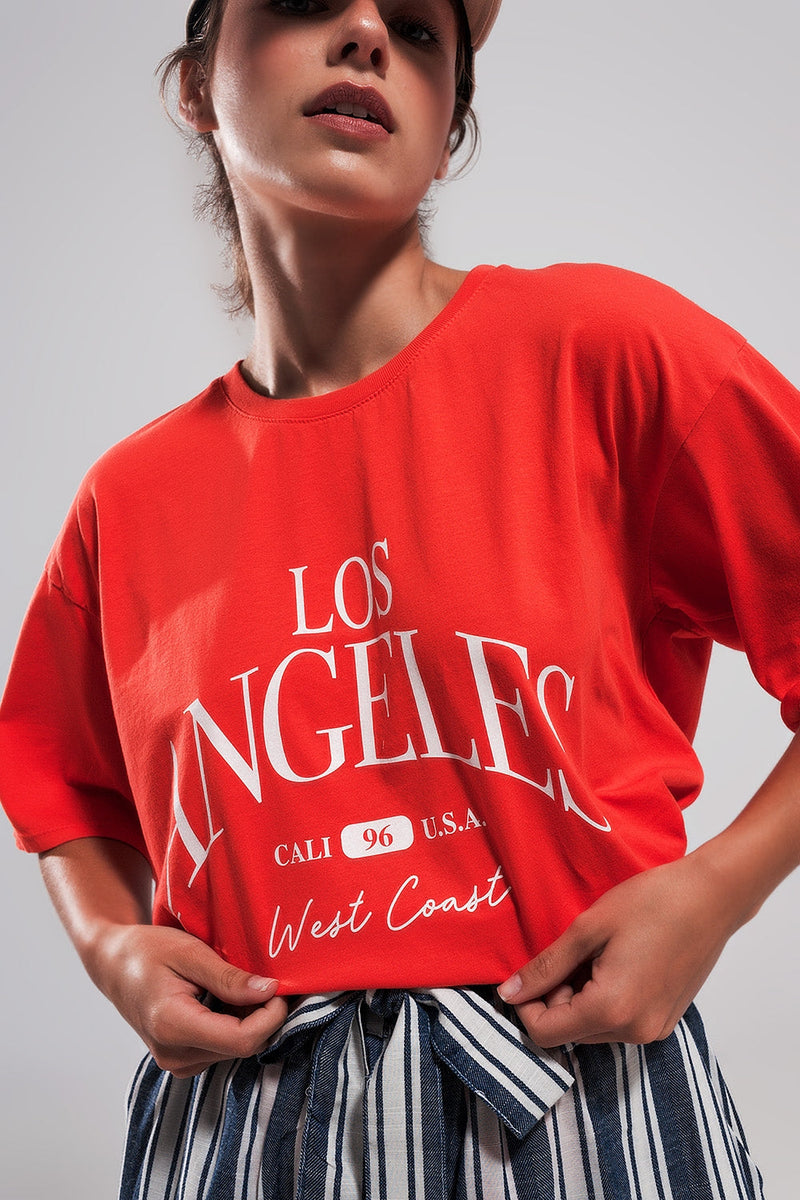 Los Angeles Slogan T Shirt in Red