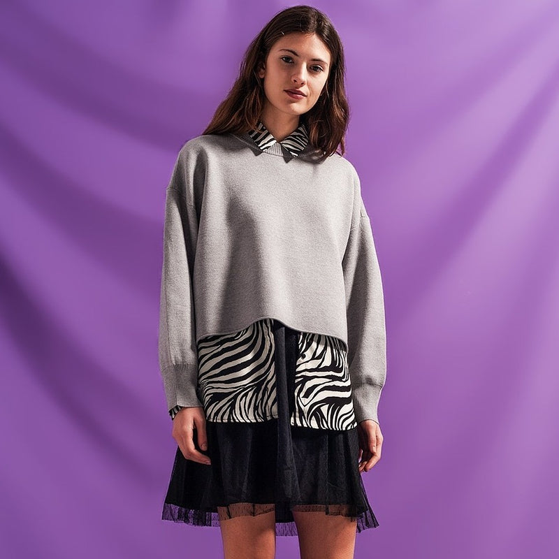Batwing Cropped Jumper in Grey