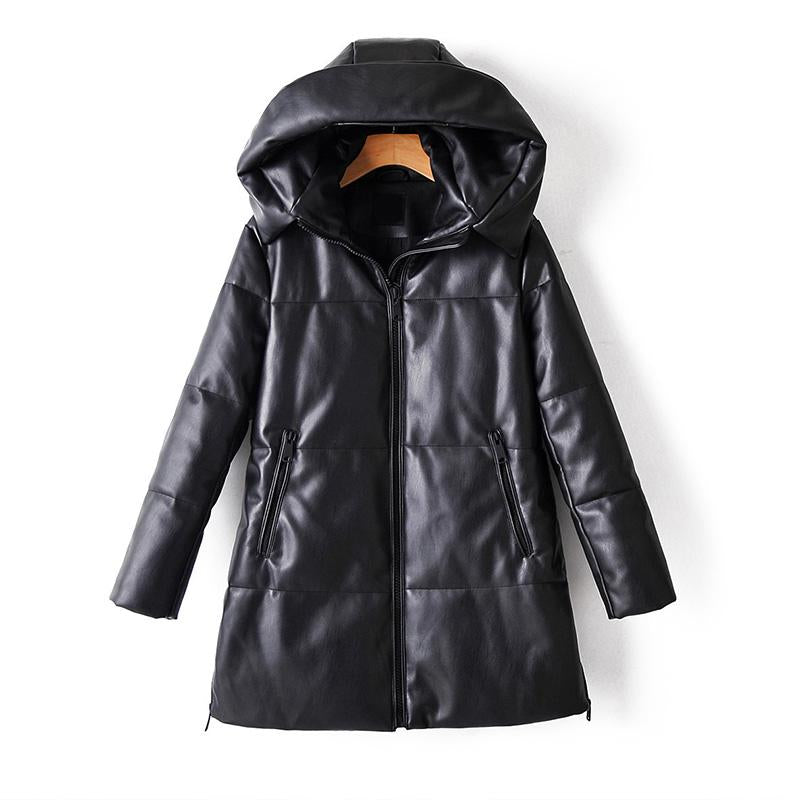 Simplee Elegant black straight tube long parkas Winter coat