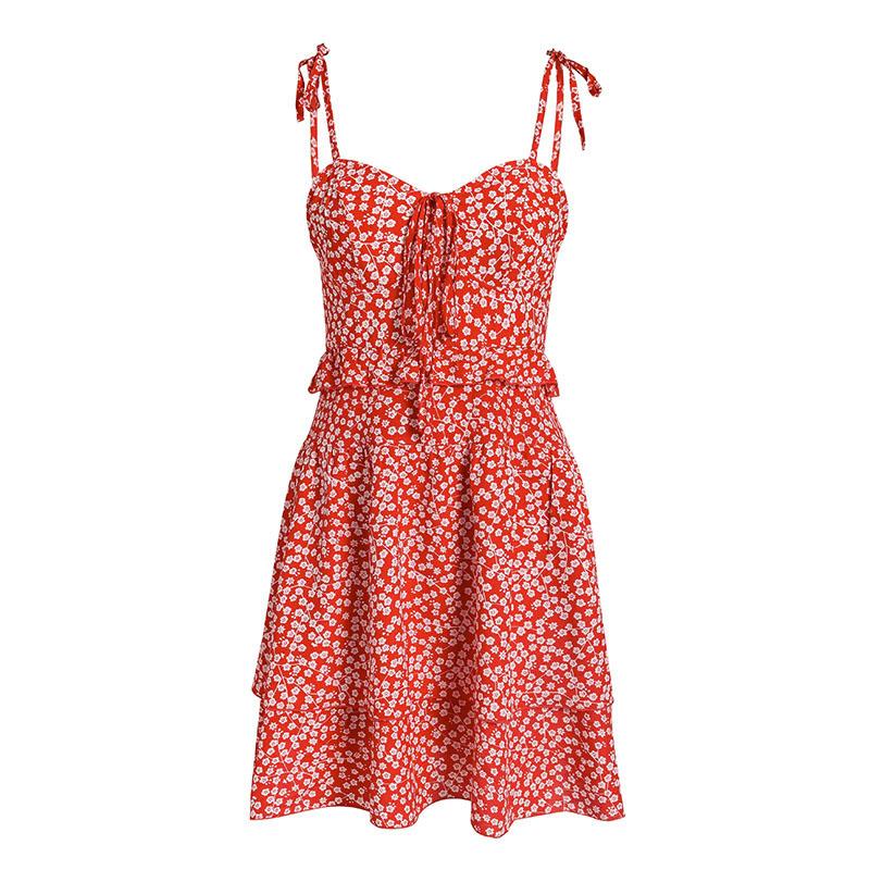 Boho Style Sleeveless Floral Print Summer Dress High Waist Ruffle Mini Dress