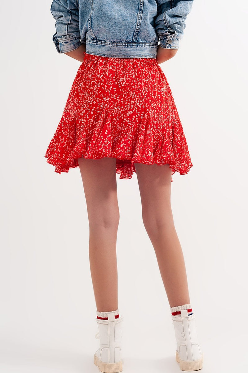 Floral Flounce Co-Ord Mini Skirt in Red