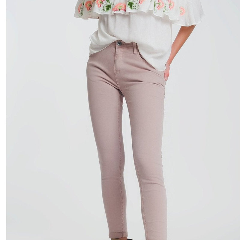 High Waisted Super Skinny Pants in Pink