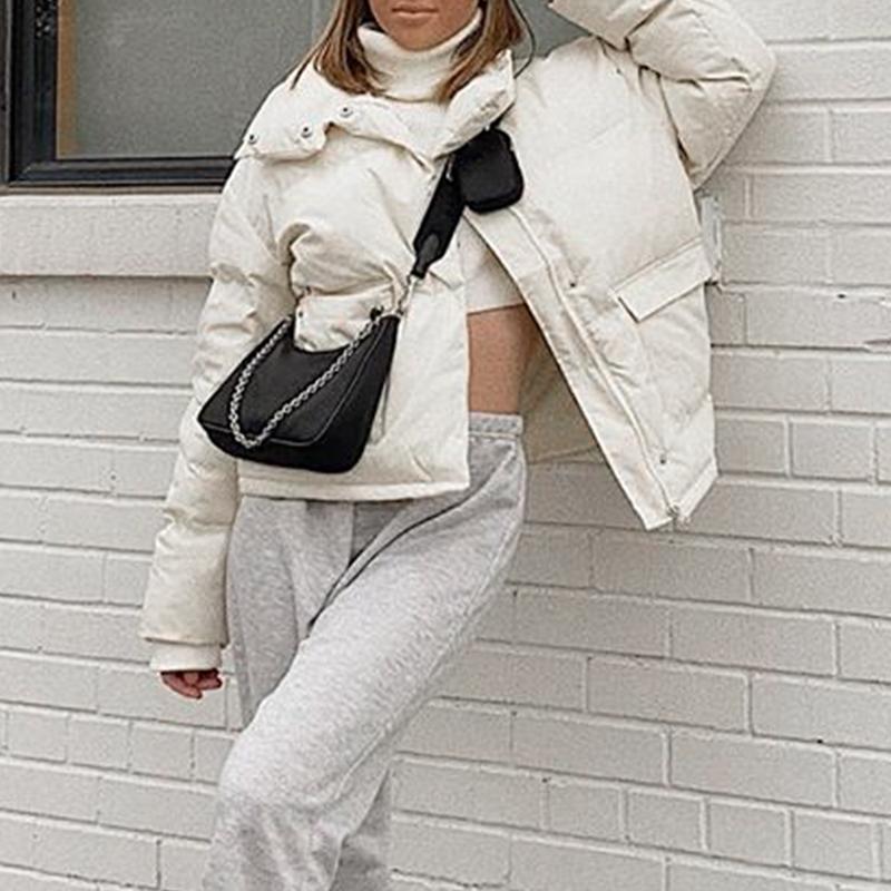Simplee Causal warm white winter girl coat