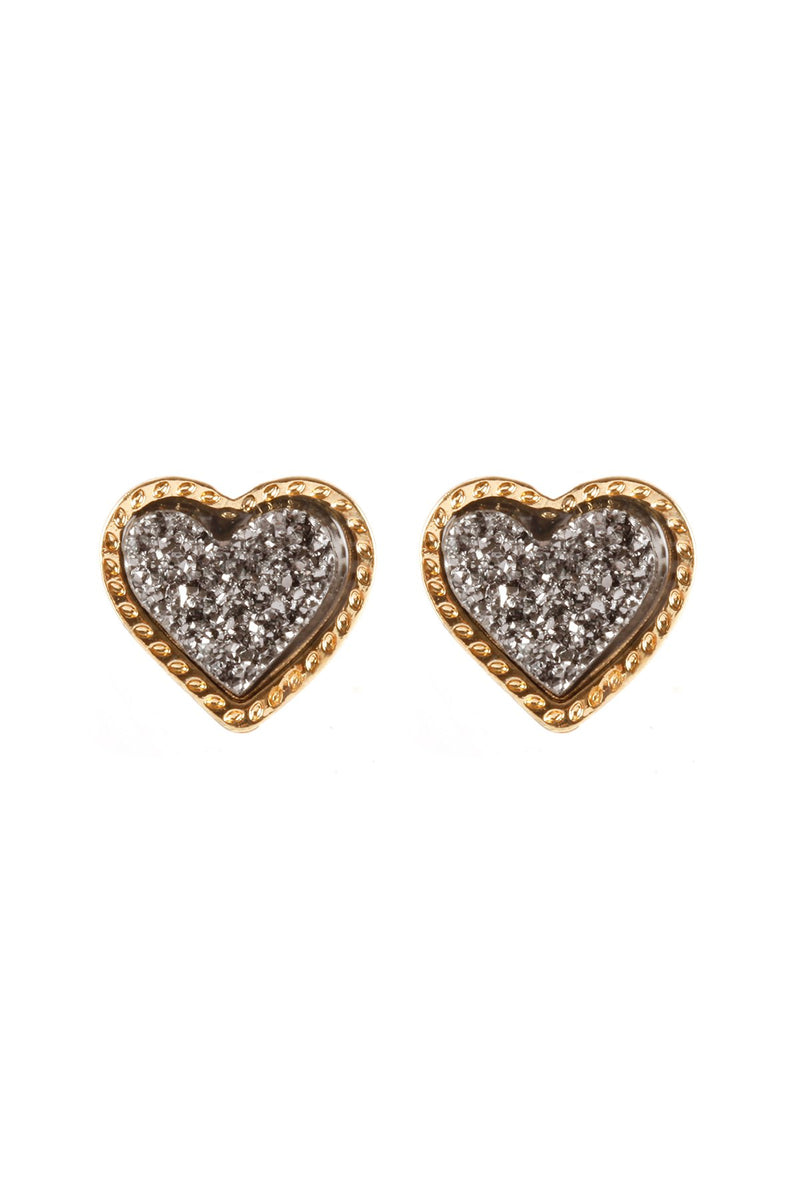 Fe5479 - Metal Druzy Heart Valentine Post Earrings