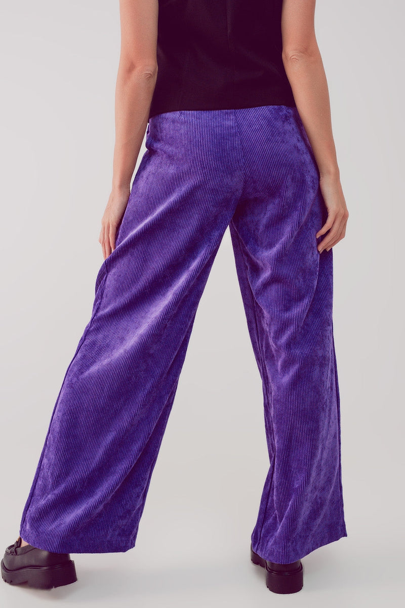 High Rise Straight Leg Pants in Purple Cord