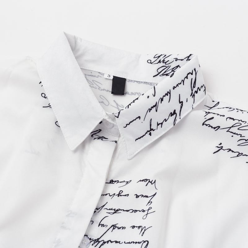White Letter Print Mini Shirt Dress