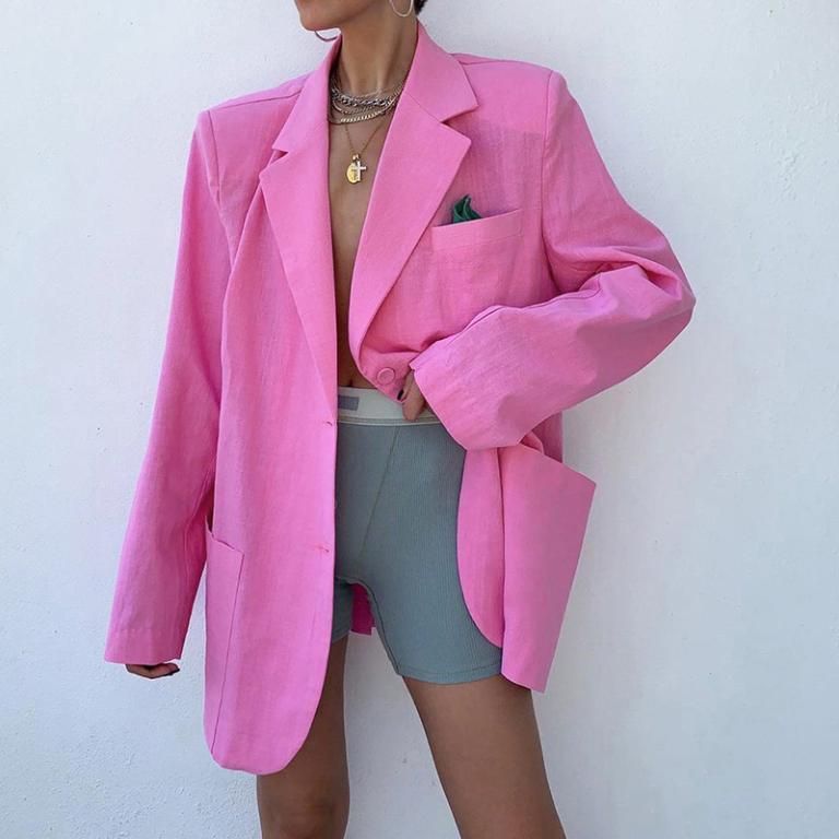 Glamaker Pink pocket office ladies blazer jacket