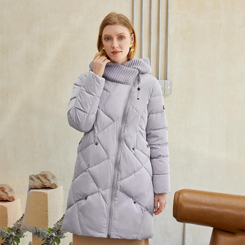Warm windproof knitted collar parka long coat