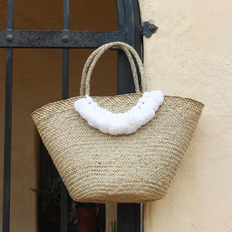 Designer Hand-Made Brunna Muma Roman Tassel Straw Bag
