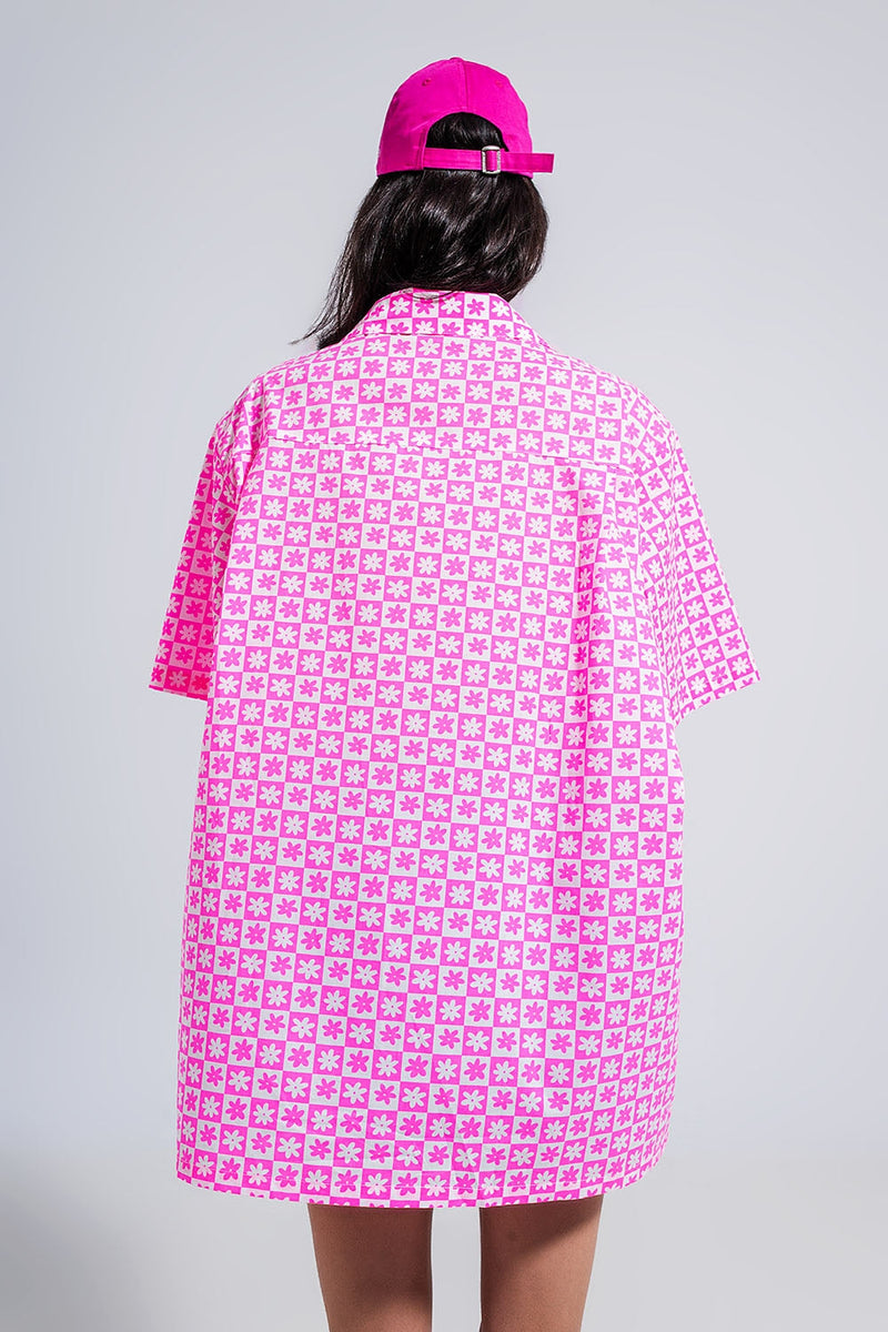 Oversized Short Sleeve Shirt in Bright Pink